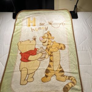 VTG Winnie the Pooh Baby Crib Blanket Plush Velour H is for Hunny Tigger Disney
